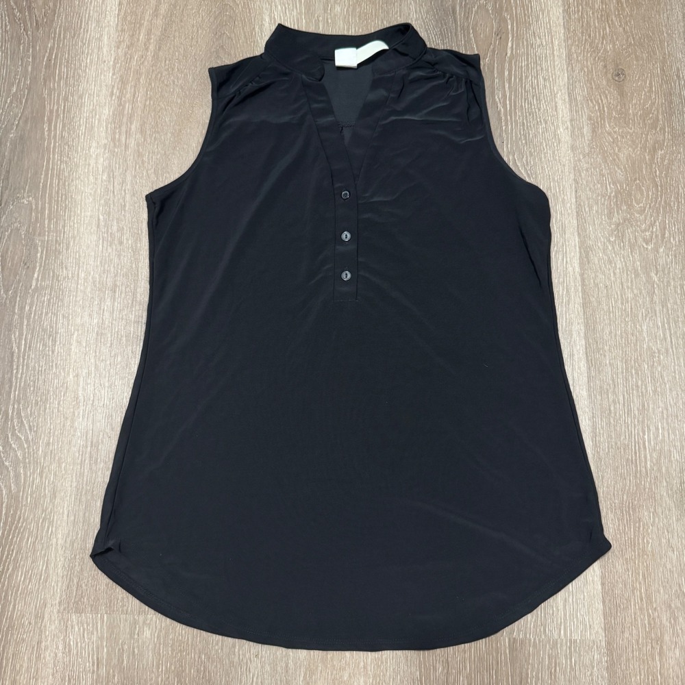 Per Seption Blouse Women M Black Henley V-Neck Sleeveless Shell Top 110233A
